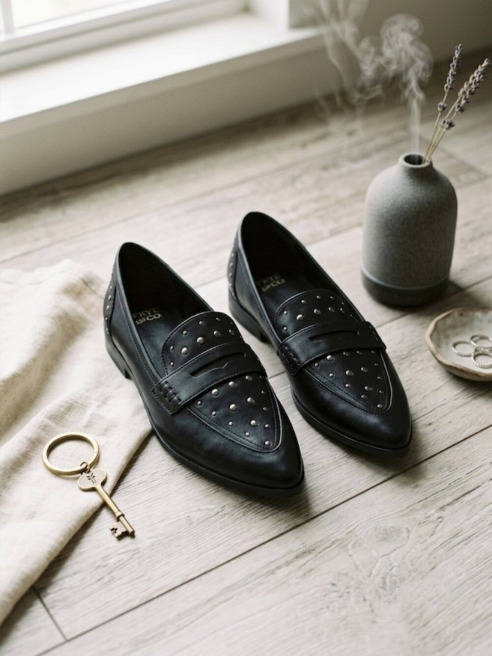 Frye and Co. Elara Loafers Studded Pointed Toe Black Size 8